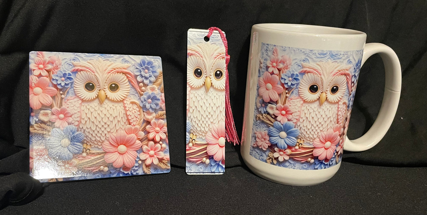 Cup, coaster, bookmark set